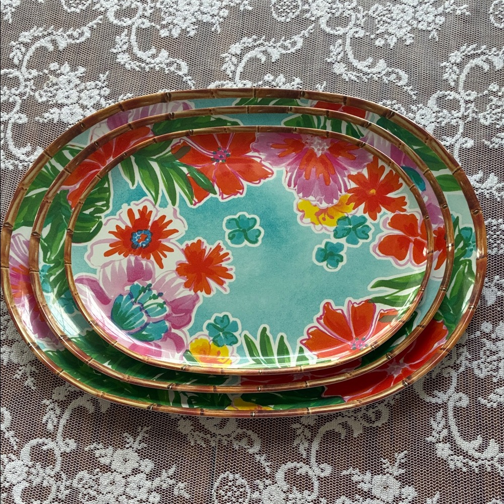 Sur La Table Hawaiian Hibiscus Melamine Oval Platter Set